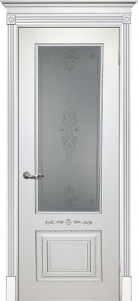 Дверь Текона Смальта 04 Белый RAL 9003 патина серебро Пескоструйная обработка