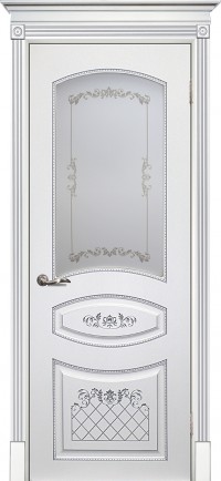 Дверь Текона Смальта 05 Белый RAL 9003 патина серебро Шелкотрафаретная печать серебро