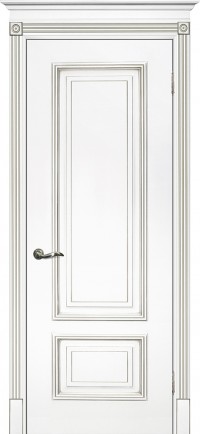 Дверь Текона Смальта 08 Белый RAL 9003 патина серебро Глухая