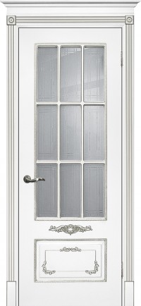 Дверь Текона Смальта 09 Белый RAL 9003 патина серебро Пескоструйная обработка
