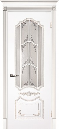 Дверь Текона Смальта 10 Белый RAL 9003 патина серебро Шелкотрафаретная печать