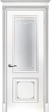 Дверь Текона Смальта 14 Белый RAL 9003 патина серебро Шелкотрафаретная печать